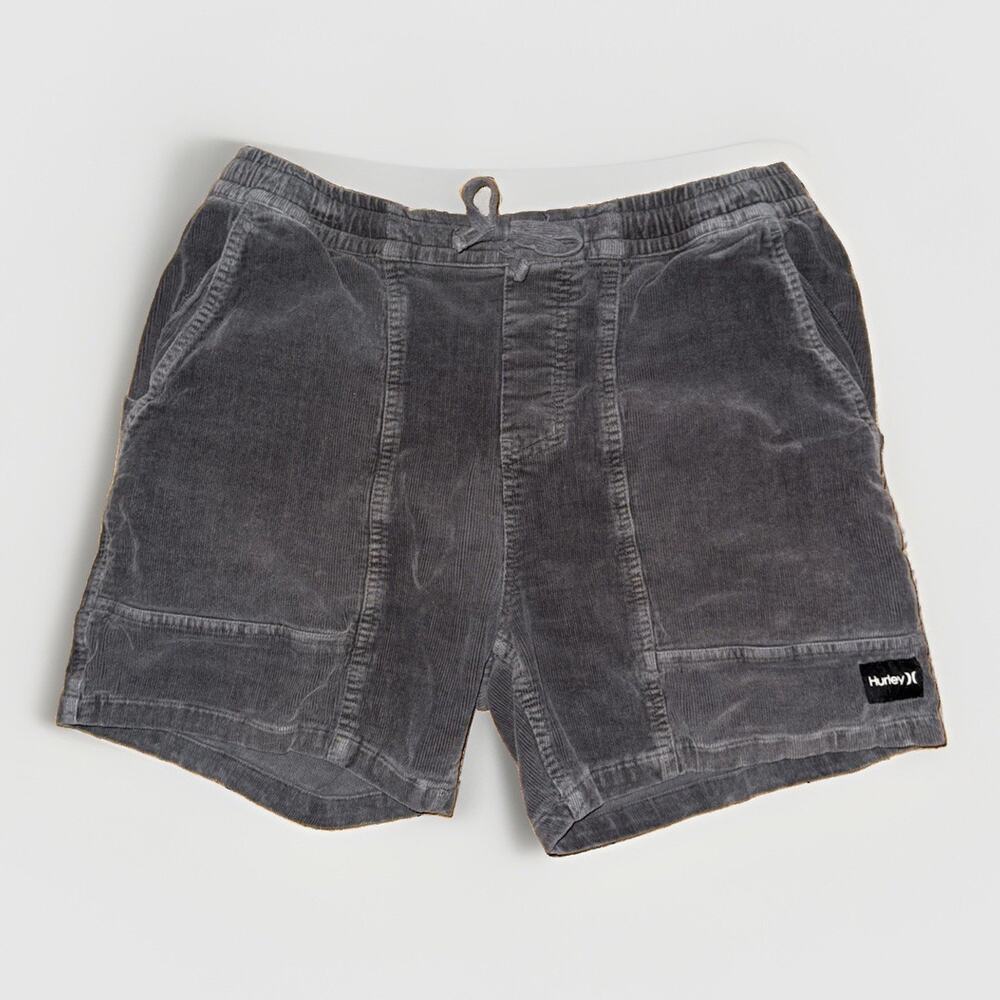 Hurley Shorts M Grey Corduroy Drawstring Elastic Waist Casual Pocket Beach